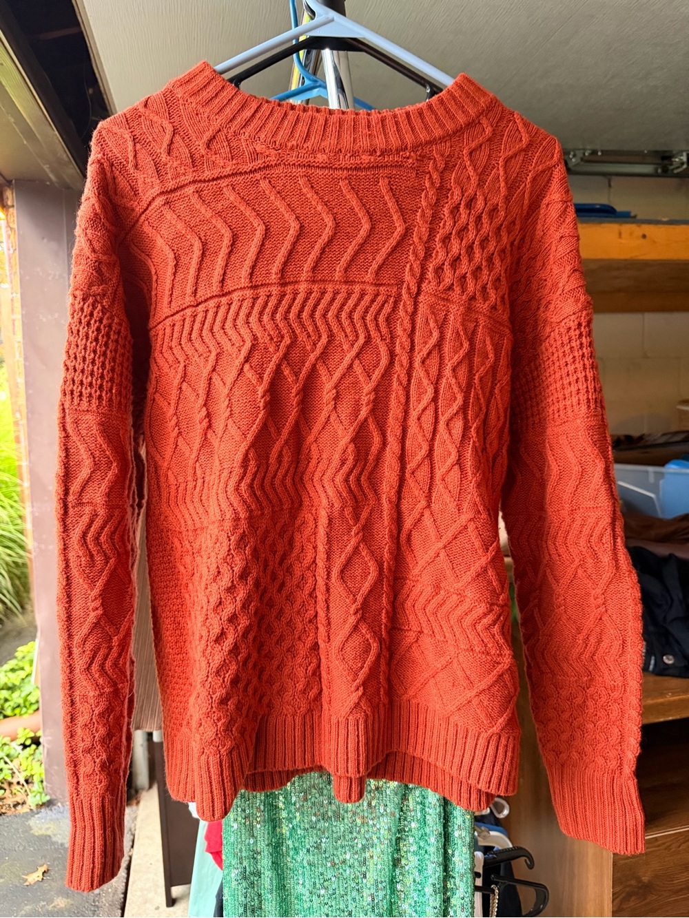 Time and Tru Cable Knit Crew Neck Sweater in Rust